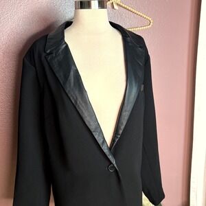 JustFab Black Blazer Faux Leather Trim One Button Career Jacket Size 1X NWT